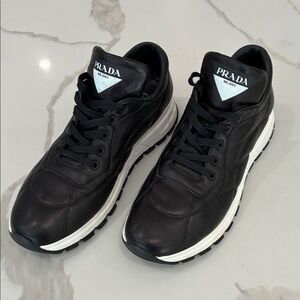 Prada Nappa Leather Black and White Sneakers style 1E245 size 40eu